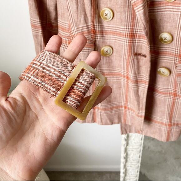 Free People Emily Plaid Yarn Died Linen Blend Blazer Jacket - Picture 5 of 7